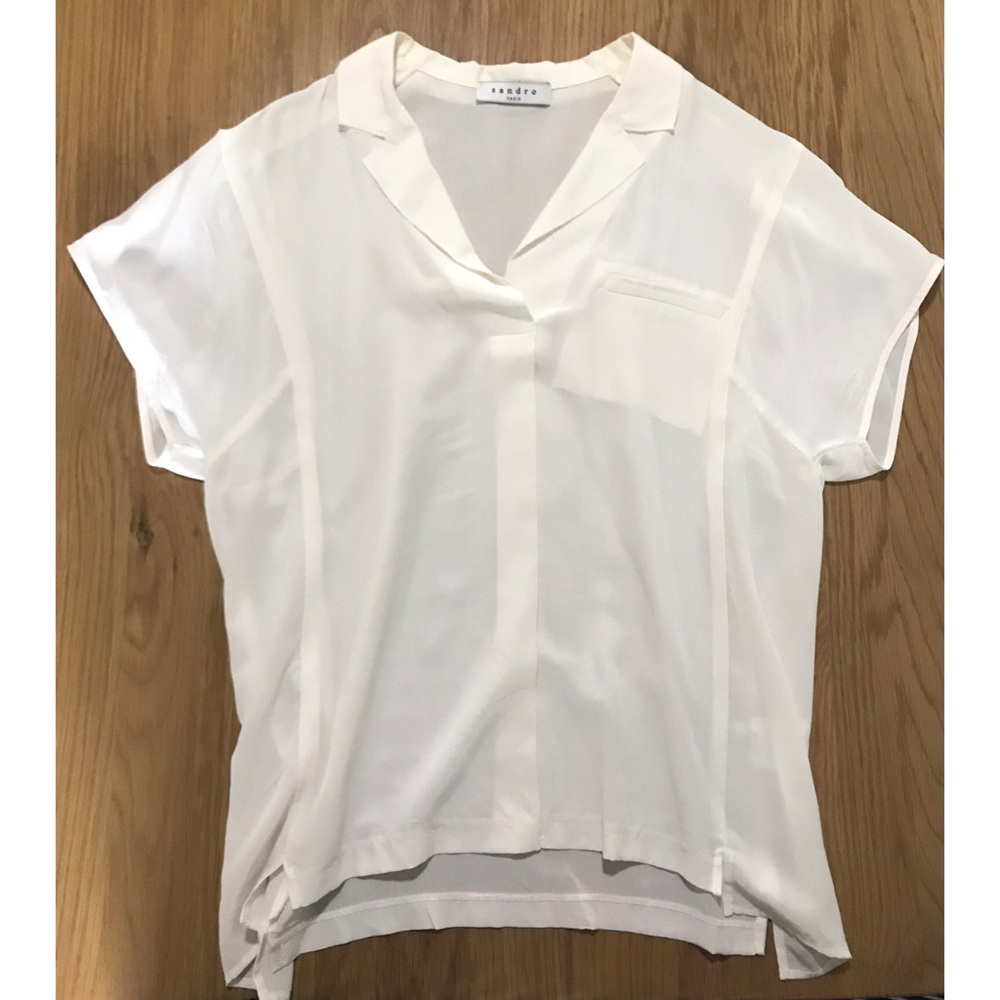 Sandro white short sleeve 100% silk blouse